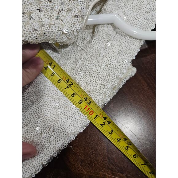 Dress the Population Emily White Silver Sequin Long Sleeve Bodycon Dress Size L - Picture 6 of 6